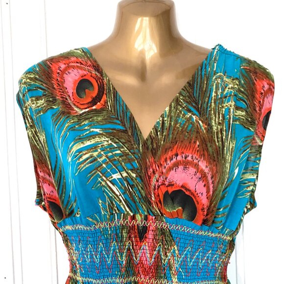 NWOT Turquoise Peacock Maxi Summer Dress | Versatile Festival Carnival Beachwear - Picture 11 of 11